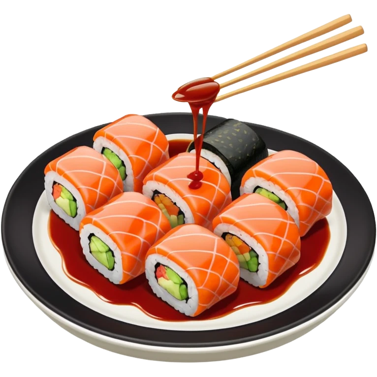 Sushi rolls with sauce on top in a plate emoji
