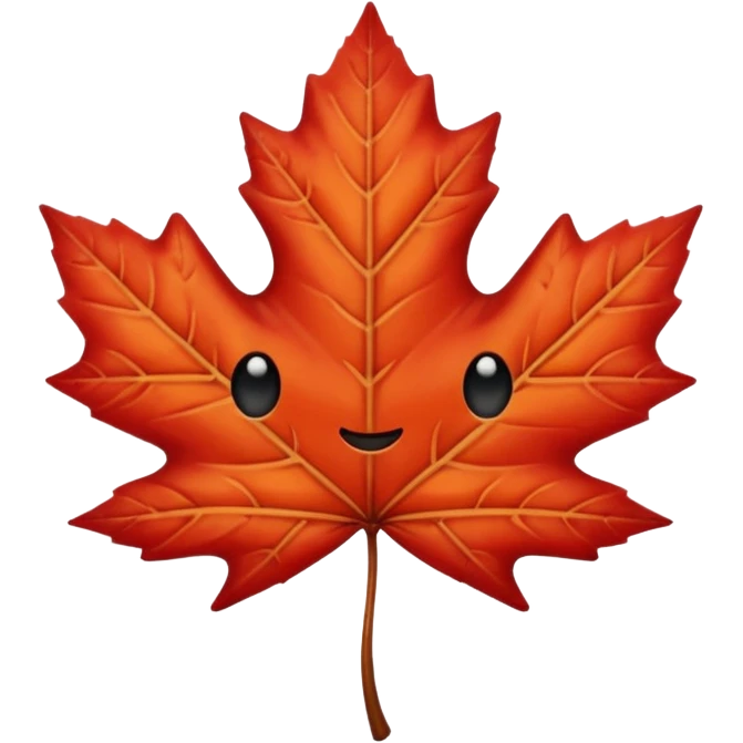 emoji, feuille d'érable couleur vermeille, deux yeux ronds noirs brillants emoji