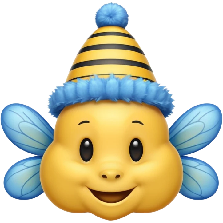 
Bees with blue Birthday Hat, Happy bee with striped party hat emoji