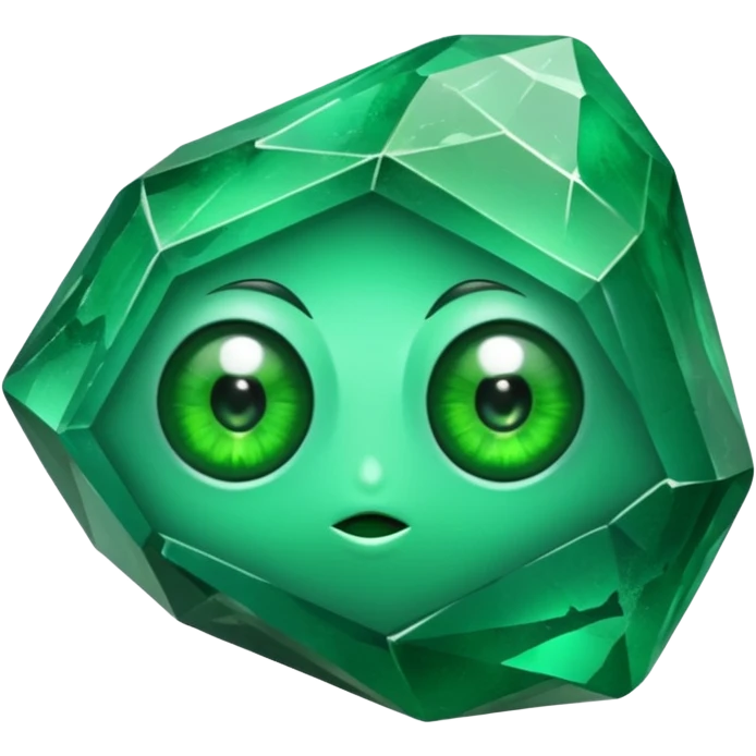 very sharp green gem mineral , multiple irregular chunks, very shiny with two eyes emoji