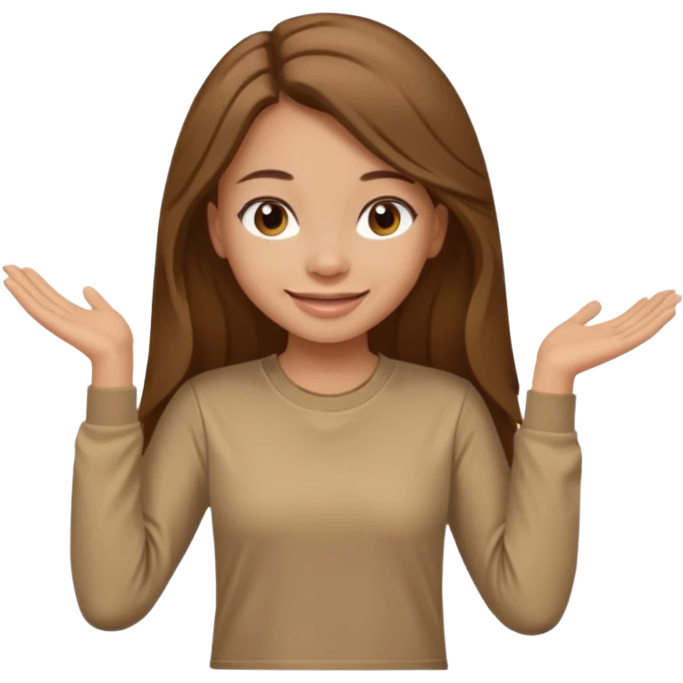 Make a girl wearing a light brown t-shirt with sleeves and long hair emoji