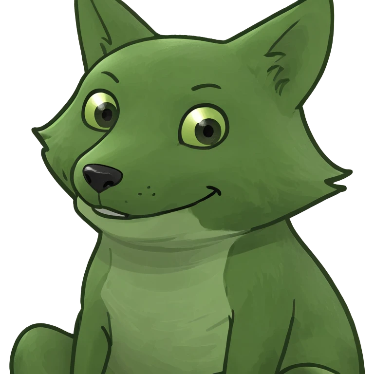 baby fox sitting and smiling in bufo frog meme style emoji