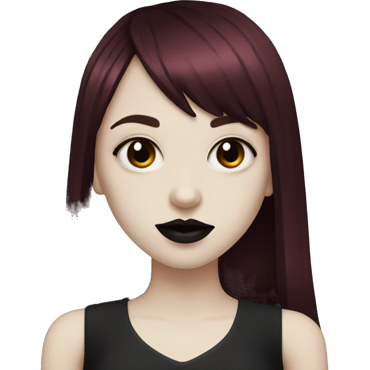goth girl that has pale white skin and Long Dark Red hair and has dark red fringe bangs and has dark lipstick emoji