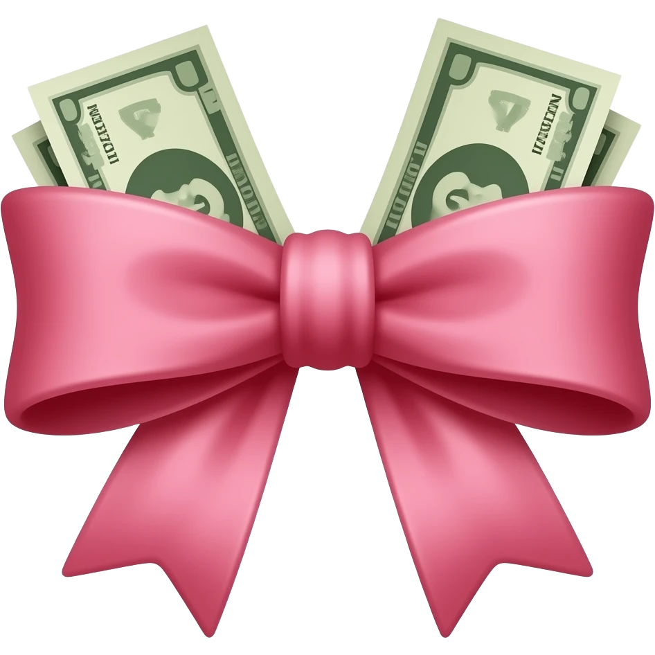 a pink bow with the top loops made of money emoji