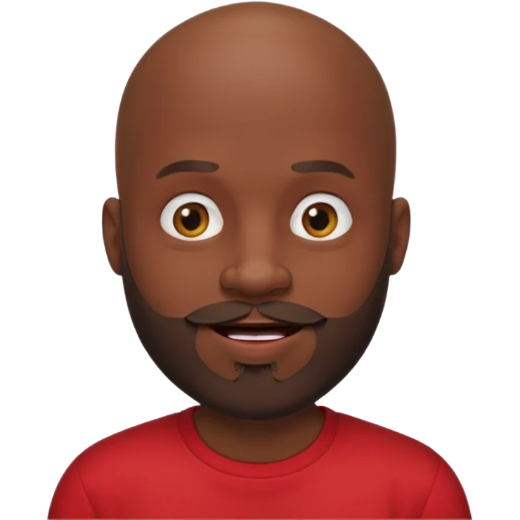 "Cartoon-style bald man with dark skin, beard, red shirt & puckered lips in a playful, meme-like expression." emoji