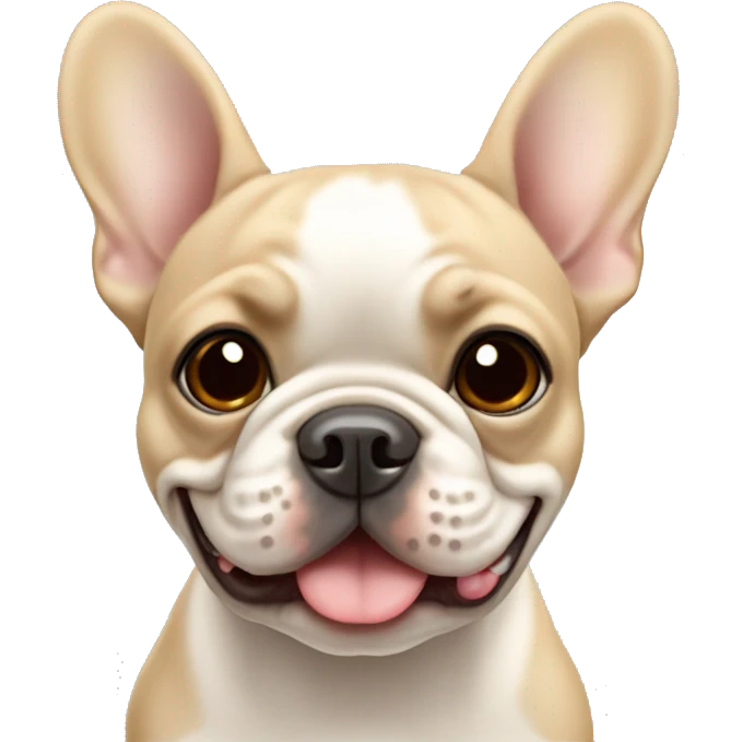 smily beige french bulldog with white center face with a tiny mole on the right ear emoji