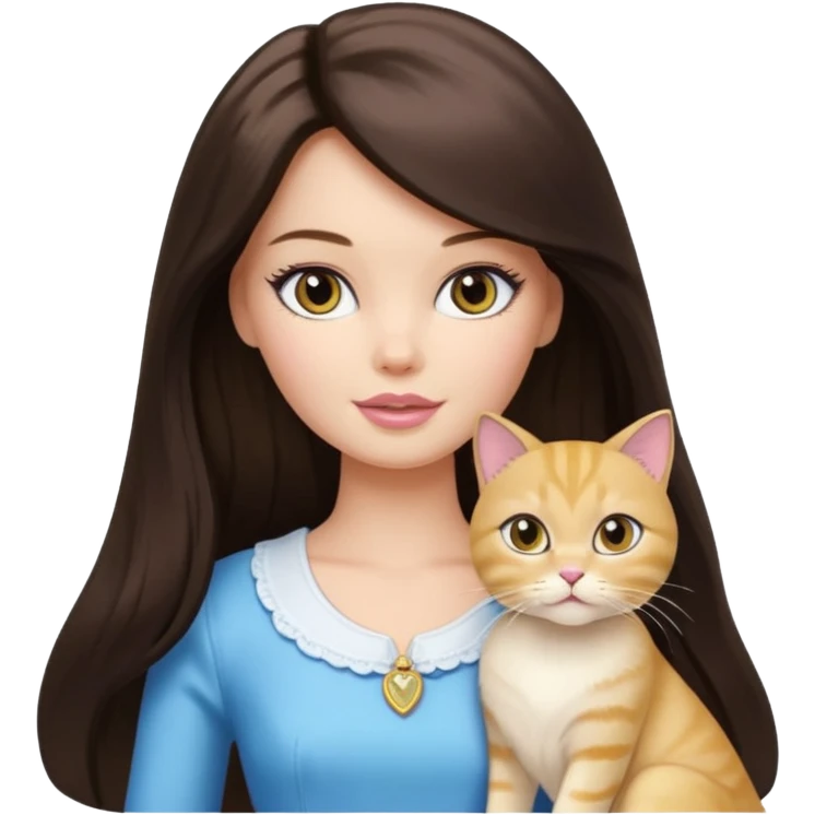White Barbie girl dark brown long hair with British gold cat emoji