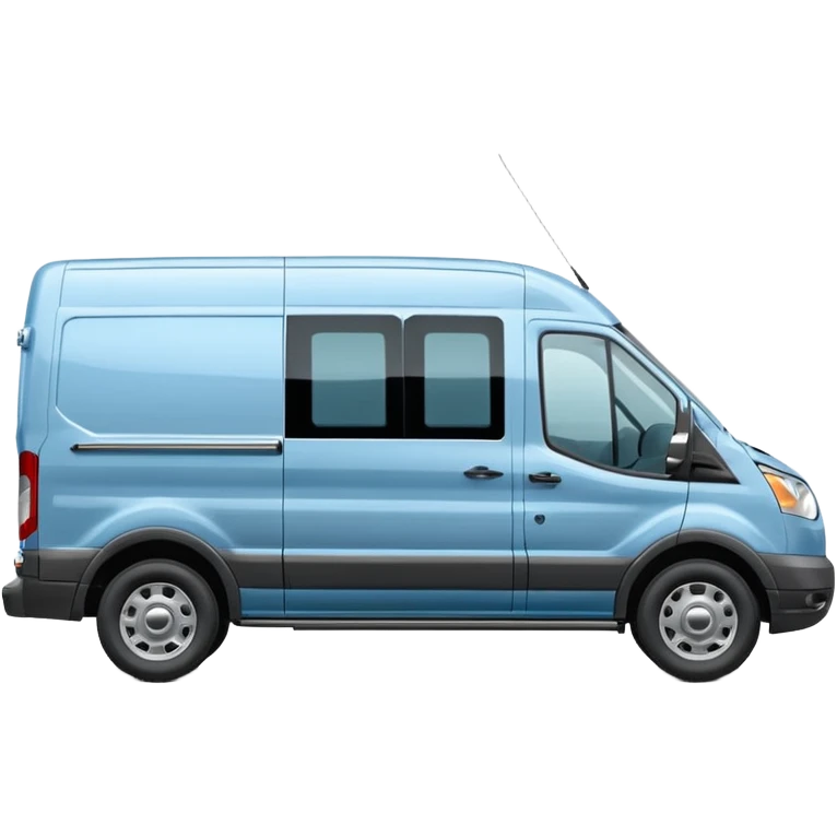 light blue Ford Transit passenger van, side profile facing right, small emoji
