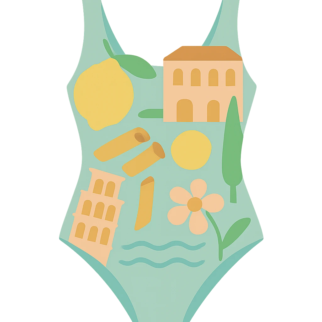 flat vector pastel italian summer inspired print swimsuit isolated emoji