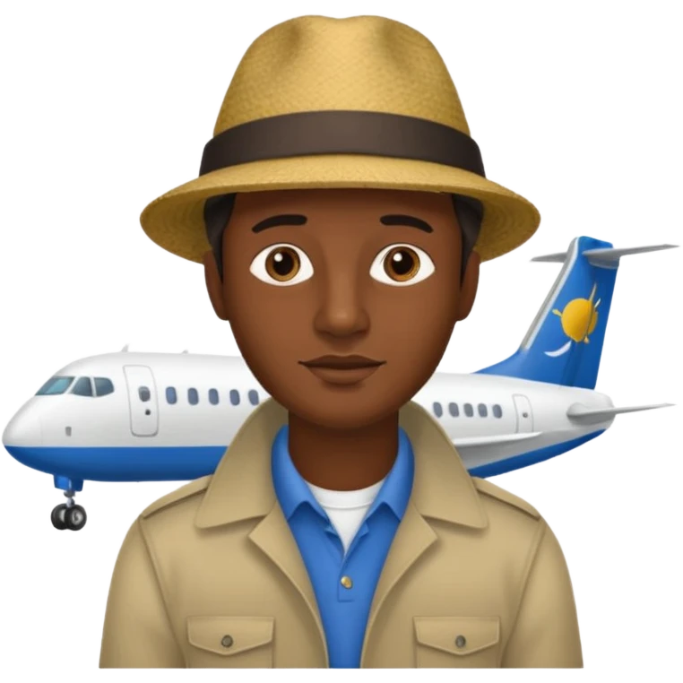 Visage homme créole réunionnais avec chapeau arrive avion emoji