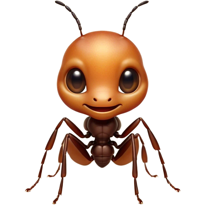 Cinematic Cute Ant Portrait Emoji, Head tilted playfully and inquisitively, featuring a minuscule, charming body with a delicately textured exoskeleton and round, sparkling eyes brimming with curious mischief, Simplified yet irresistibly adorable features, highly detailed, glowing with a warm, inviting earthy glow, high shine, affectionate and lively, stylized with a touch of whimsical industrious charm, soft glowing outline, capturing the essence of a mischievous ant that seems as if it could scurry out of the screen into your arms! emoji