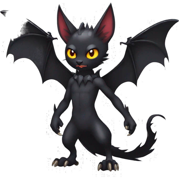 Black Cool Edgy Punk-Gothic Horned Bat-winged Litten-Bat-cat-Fakemon full body emoji