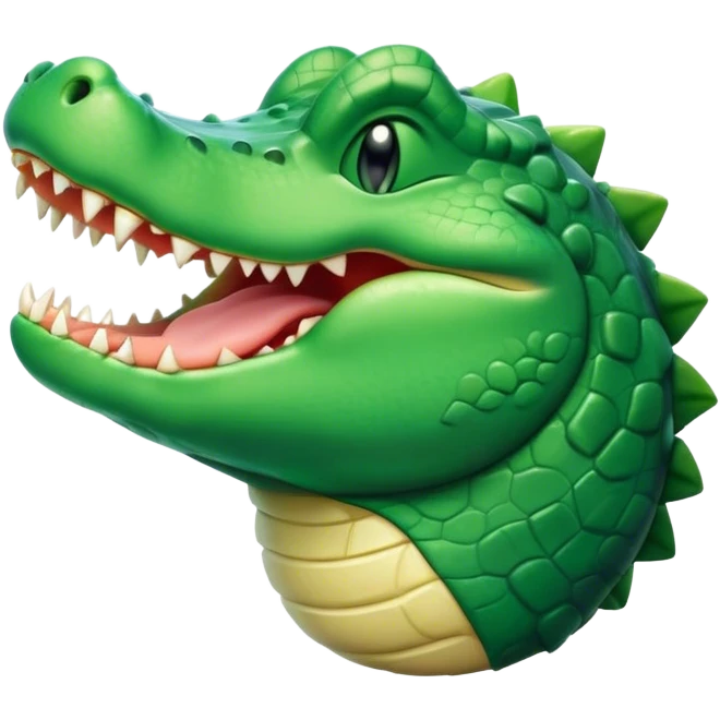 Cinematic Cute Yawning Crocodile Portrait Emoji, Head tilted slightly with a dramatic, wide-open yawn, showcasing a soft, textured emerald-green hide with slightly drooping jaws and half-closed eyes in drowsy contentment, Simplified yet irresistibly adorable features, highly detailed, glowing with a soft, cozy glow, high shine, relaxed yet expressive, stylized with a touch of reptilian whimsy, bright and endearing, soft glowing outline, capturing the essence of a sleepy yet affectionate crocodile, so drowsy it feels like it could stretch out of the screen and curl up for a nap! emoji
