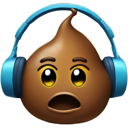 a poop with a face listening to music with headphones emoji
