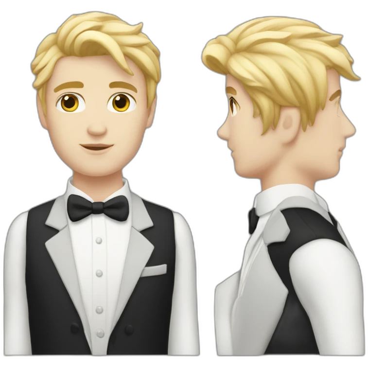 androgynous white boy bang black hair white short black tie emoji