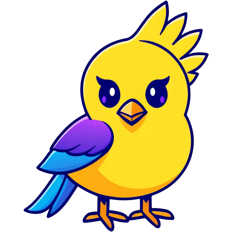 A stylized bird head with a blue and purple gradient emoji