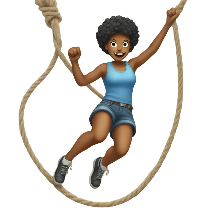 A woman jumping down with a rope from a high place emoji. emoji