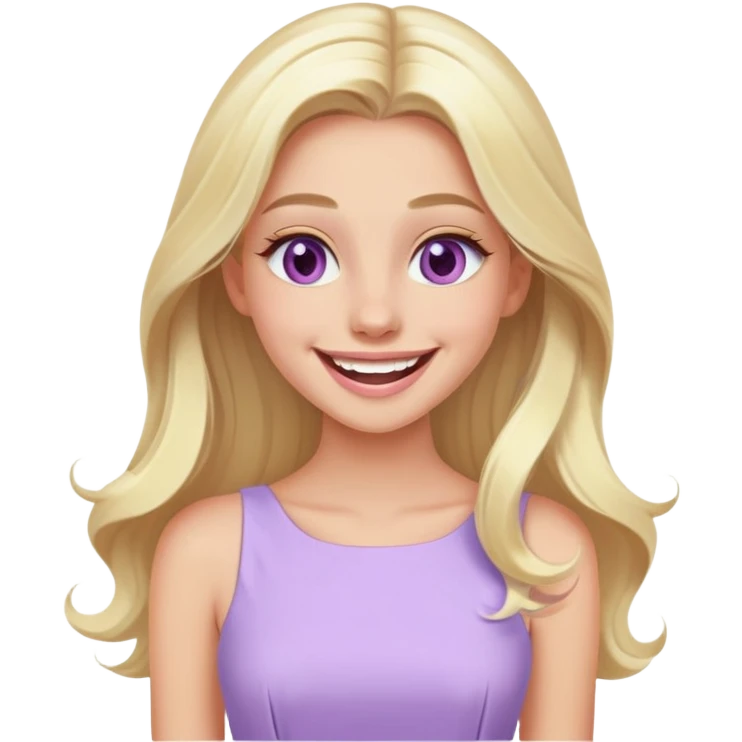 laughing Luxury blonde model, hazel eyes, sleek long hair, pastel purple dress emoji
