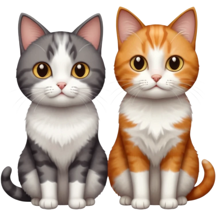 3 different coloured tiny short haired cats, including a dark brown tabby and white cat, and a dark grey and white and a ginger and white emoji