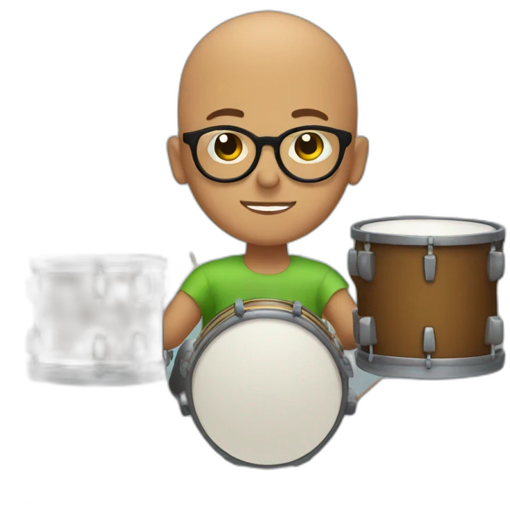 Bald Guy wearing rounded glasses and playing drums emoji