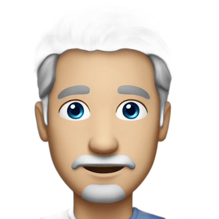 Male, 50 years old, blue eyes, gray hair, long face, small eyes, wide nose, medium mouth with thin lips. emoji
