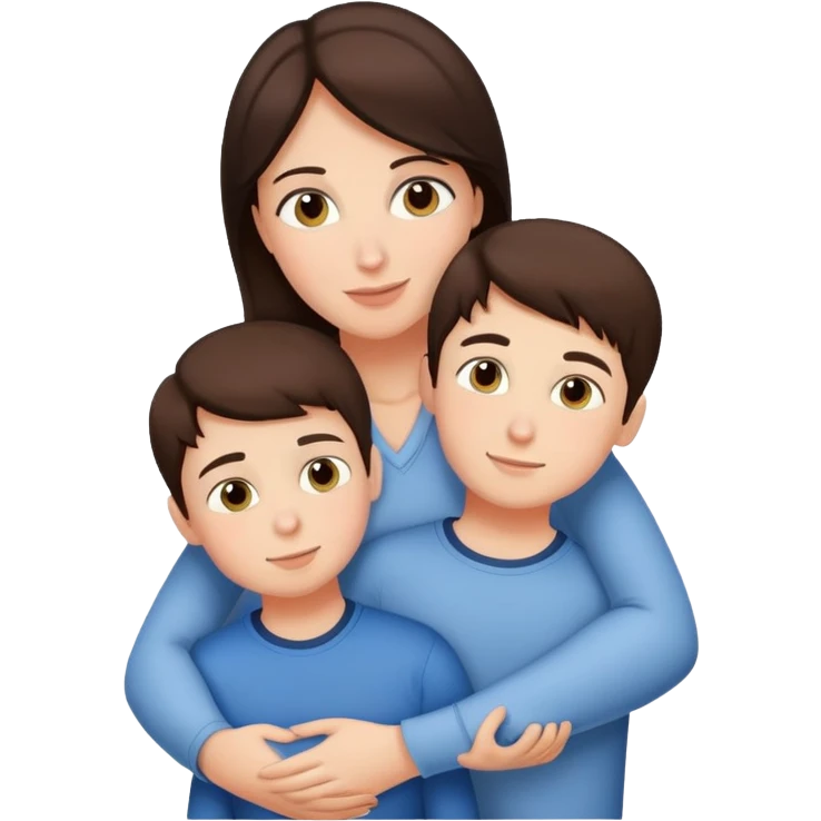 Brunette mom hugging 3 sons, realistic  emoji