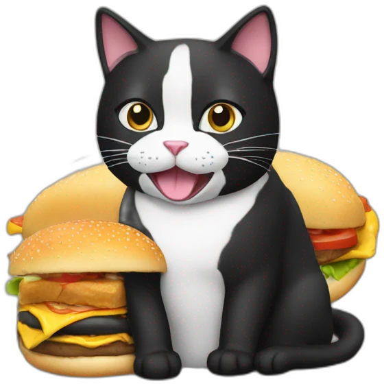 Tuxedo cat eat burger emoji