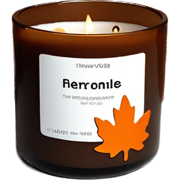 Realistic brown glass 3 wick candle with wicks lit and an orange glitter maple leaf as the label on outside of candle emoji