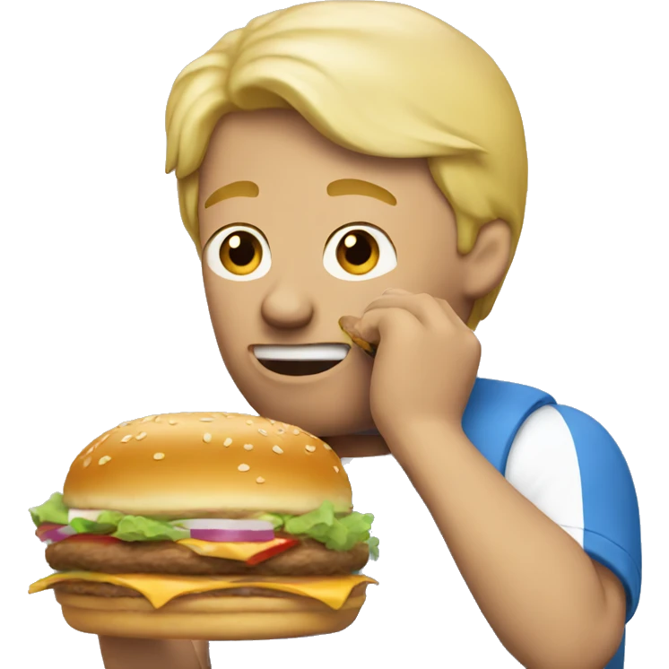 Man with blonde hair eating burger and pizza emoji