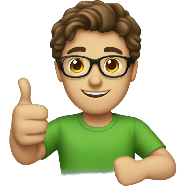 male nerd brown hair thumbs up using green t-shirt emoji