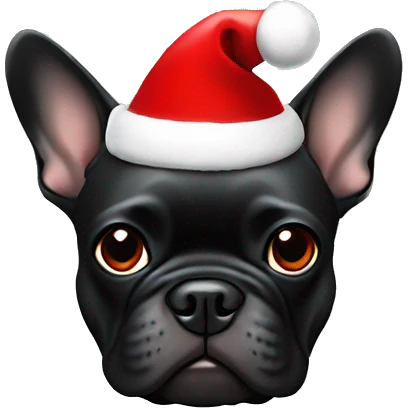 Black French bulldog wearing a red Santa hat emoji