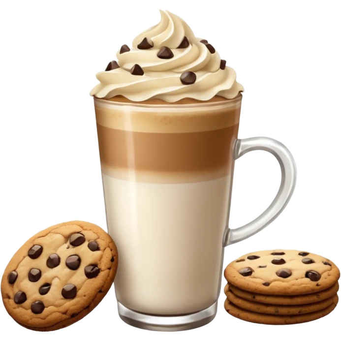 Tall coffee latte with cream on top and a cookie separate  emoji