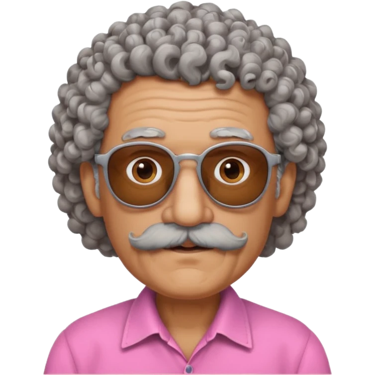 old guy with very curly hair and brown shades and big  pink mustache emoji