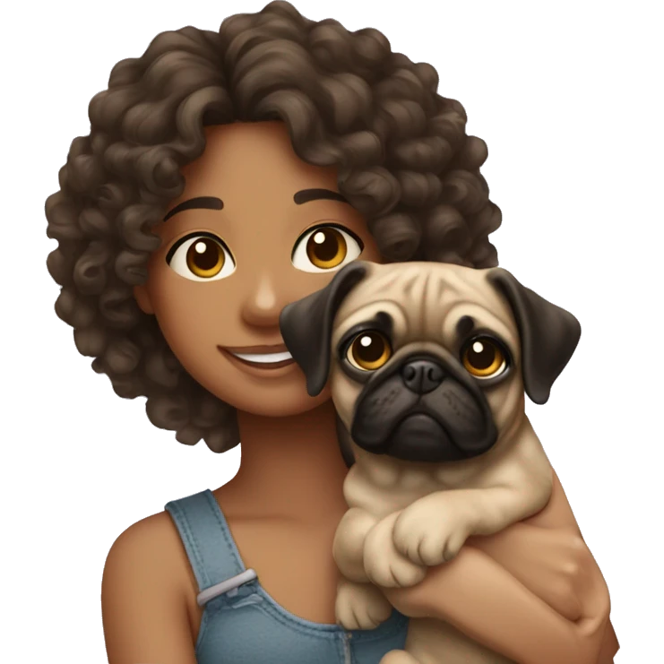 Curly hair girl holding pug emoji