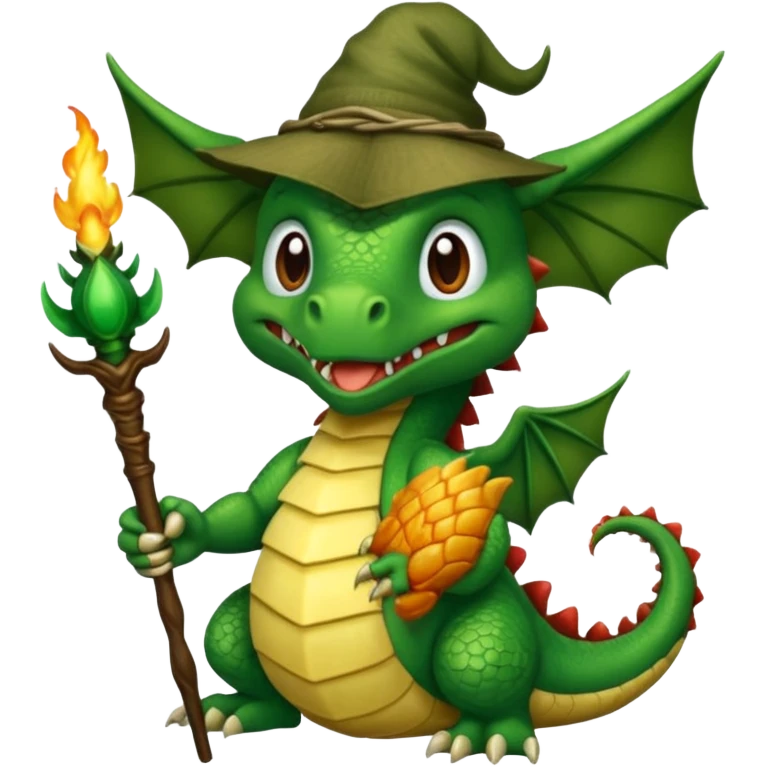 ein Drache mit einem Zauberstab in der Hand  und einem Hud  auf dem kopf und ein schnurbard  emoji