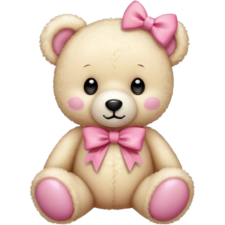 A cream teddy bear with a pink bow around its neck. emoji