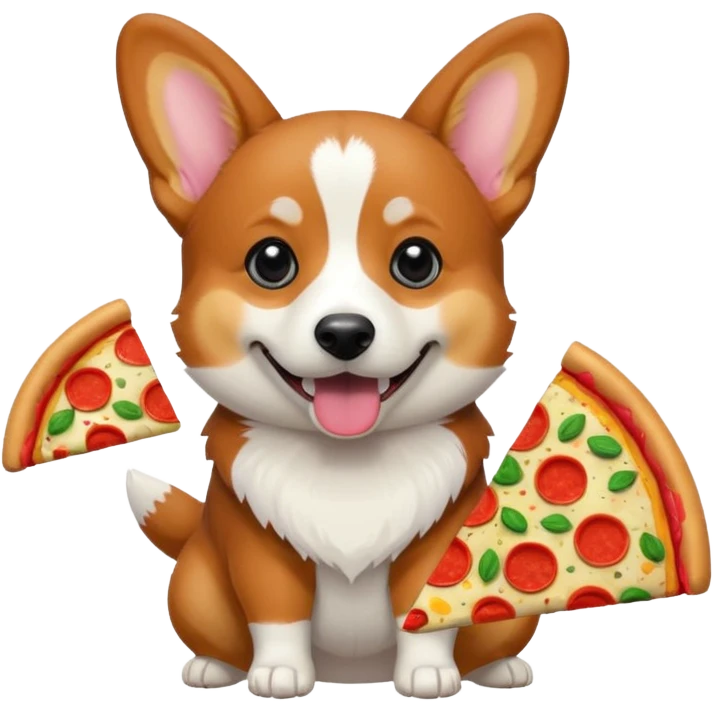 black tri-color corgi with pizza emoji