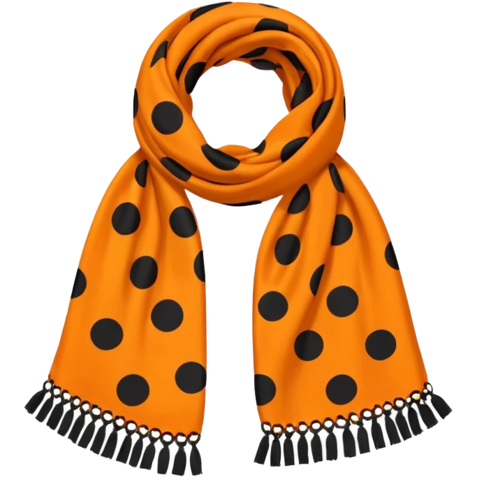 Orange scarf with big black dots on it and black fringe emoji