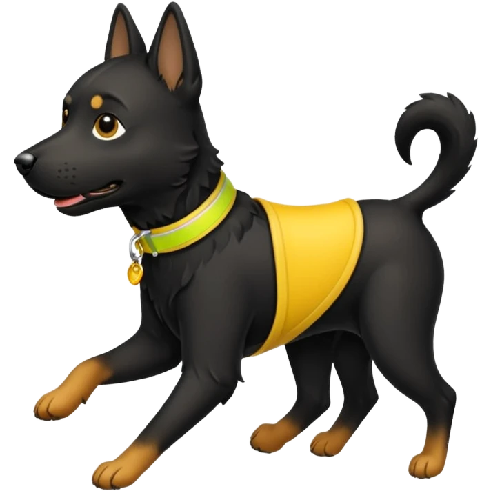 black dog running wearing yellow collar emoji