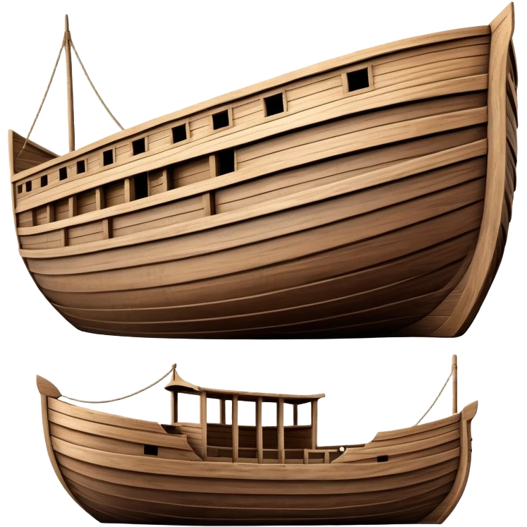 Large empty wooden ark vessel, wide hull, detailed realistic wooden construction, no animals emoji