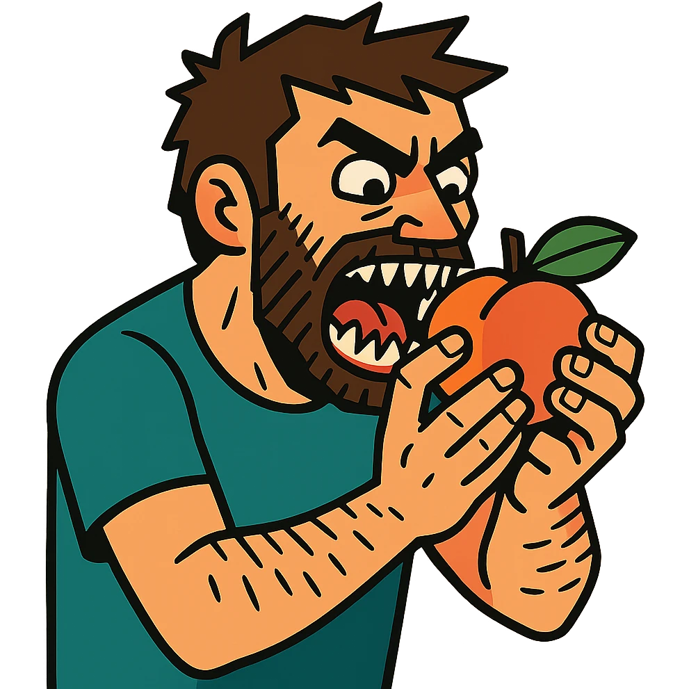 a man ferally eating a peach emoji