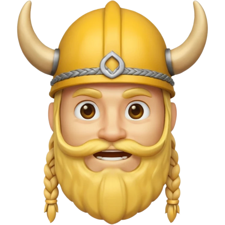 3D Viking emoji with a horned helmet, yellow round face, beard, smiling expression emoji
