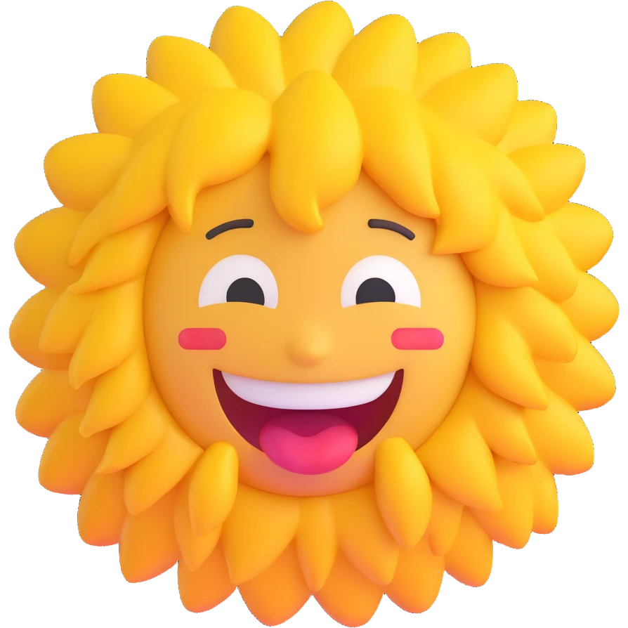 yellow round emoji with manic grin, wild hair, crying, cartoon style emoji