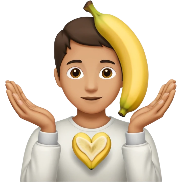 peeled banana with two hands forming a heart shape around it emoji