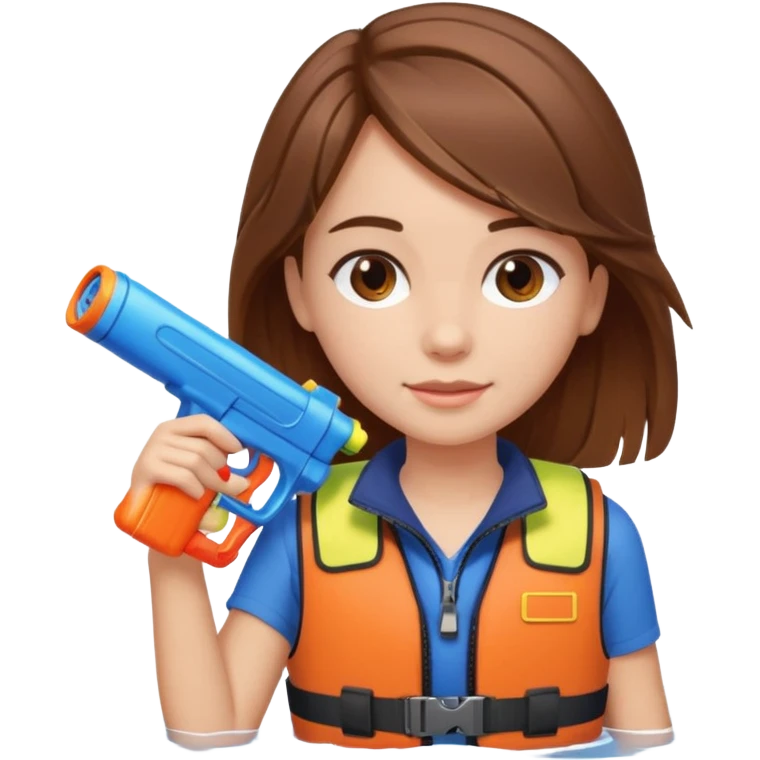 brown haired girl holding a water gun on the toilet while on a boat emoji