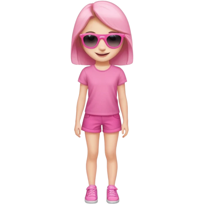 A beautiful asthethic cute girl with full body of clothes pink girly with cute sunglasses emoji