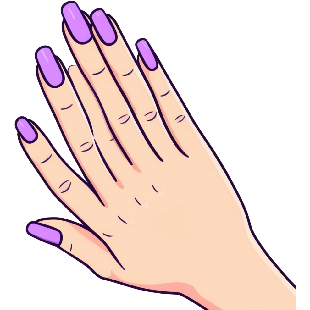 lilac pastel manicure on five fingers emoji