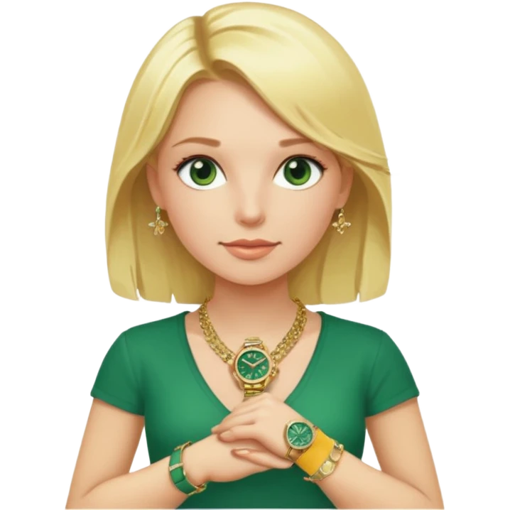 Breitling green faced watch on blonde girl wrist with gold necklace and gold bracelets emoji