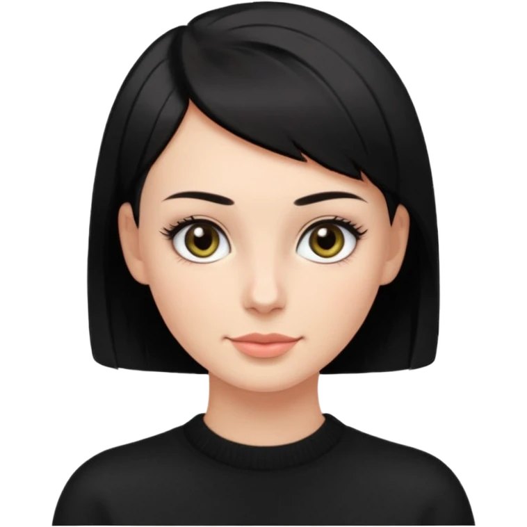 Lady with black sweater has a long long lashes , shaved buzz cut black hair , dimple and hazel eyes emoji