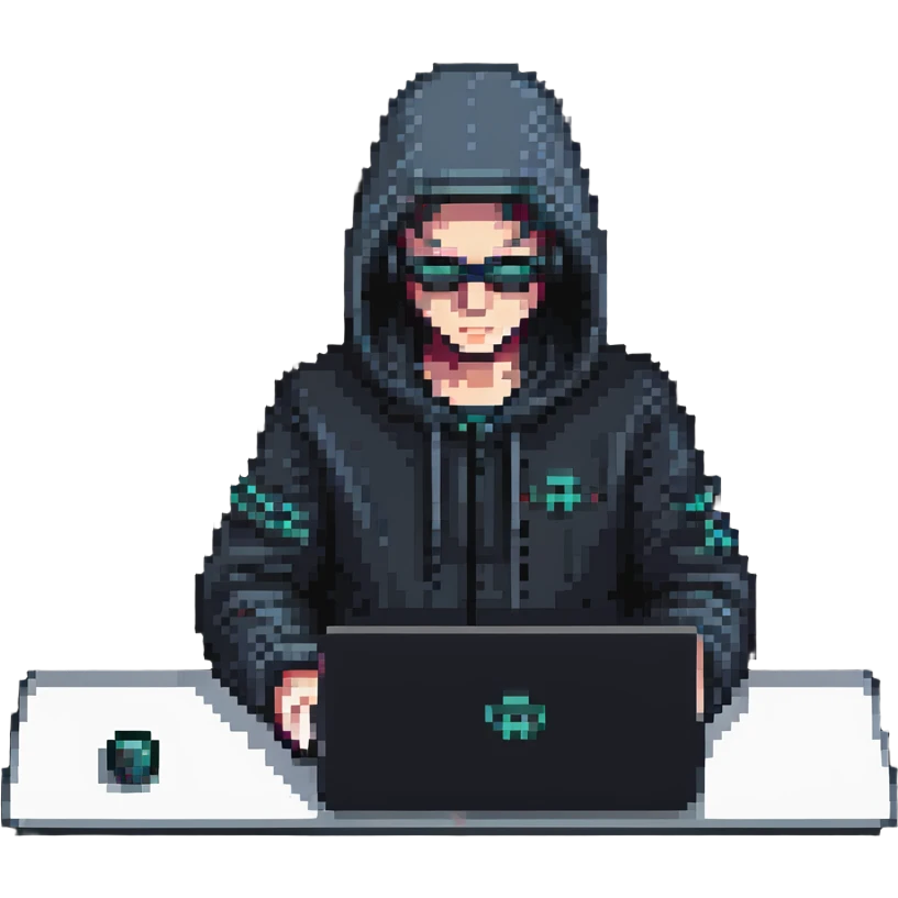 hacker with laptop and code emoji